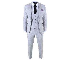 Men's Grey 3 Piece Check Suit Tailored Fit Formal Dress Suits - Grey 52