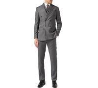 Mens Grey 3 Piece Double Breasted Pinstripe Suit Retro Vintage Blazer Waistcoat Trousers [Chest UK 42 EU 52,Trouser 36",Grey]