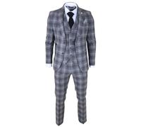 Men's Grey 3 Piece Suit Tweed Check 1920s Gatsby Formal Dress Suits - Grey 50