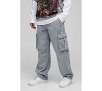 Mens Grey Acid Wash Relaxed Cord Cargo Trouser, Grey 30R