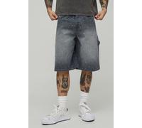 Mens Grey All Over Rhinestone Overdye Jorts, Grey 32
