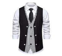 Men's Grey and Plaid Layered Waistcoat, Slim Fit Double-Breasted Vest for Gentlemen, Button Closure Formal Sleeveless Waistcoat, Vintage Checkered Tweed Style Vest, British Gentleman Suit Vest