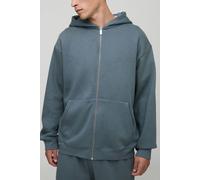 Mens Grey Basic Oversized Zip Through Hoodie, Grey XS
