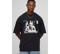 Mens Grey Black Oversized Extended Neck Acid Wash The Godfather License Printed T-Shirt, Grey M