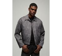 Mens Grey Boxy Crinkle Harrington Jacket, Grey S