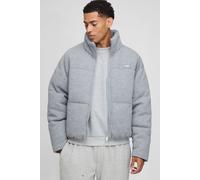 Mens Grey Boxy Fit Mini Knitted Textured Funnel Neck Puffer Jacket, Grey M