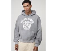 Mens Grey Charcoal Oversized Boxy Phoenix Western Washed Printed Hoodie, Grey M