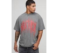 Mens Grey Charcoal Oversized Bring Me The Horizon Acid Wash License Printed T-Shirt, Grey M