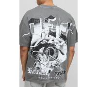 Mens Grey Charcoal Oversized Ofcl Over the Seam Washed Graphic T-Shirt, Grey M