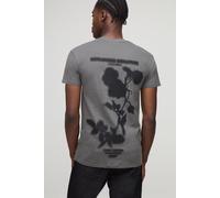 Mens Grey Charcoal Regular Fit Blurred Floral Line Drawn T-Shirt, Grey L