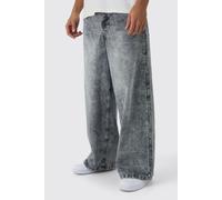 Mens Grey Extreme Baggy Rigid Washed Denim Jeans, Grey 34R