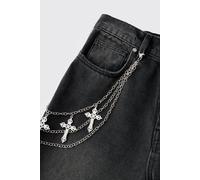 Mens Grey Jean Chain With Crosses, Grey ONE SIZE
