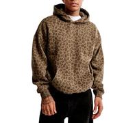 Men's Grey Leopard Print Heavy Duty Oversize Hoodie with D rawstring Hood Kangaroo Pocket Long Sleeve Casual Loose Fit Sweatshirt for Daily Wear Outdoor Y2k Streetwear(Coffee, XXL)