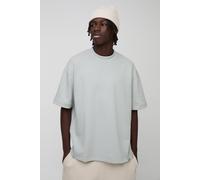 Mens Grey Man Oversized Extended Neck Heavy Interlock T-shirt, Grey L