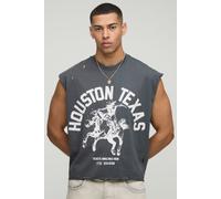Mens Grey Oversized Boxy Western Graphic Distressed T-Shirt, Grey XL