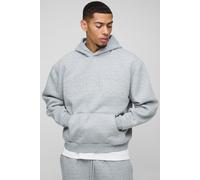 Mens Grey Oversized Boxy Worldwide Embossed Hoodie, Grey XS