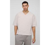 Mens Grey Oversized Embossed Varsity Football T-Shirt, Grey XL