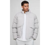 Mens Grey Oversized Fit Textured Funnel Neck Puffer Jacket, Grey XL