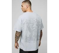 Mens Grey Oversized Washed Renaissance Cross Graphic T-Shirt, Grey L