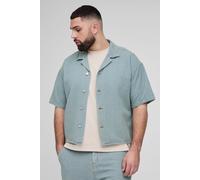 Mens Grey Plus Jacquard Denim Boxy Oversized Revere Shirt, Grey XXXXL