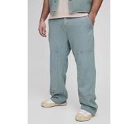 Mens Grey Plus Jacquard Denim Relaxed Fit Jeans, Grey 46