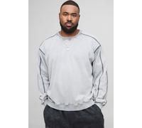 Mens Grey Plus Oversized Boxy Acid Wash Contrast Stitch jumper, Grey 4XL