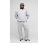 Mens Grey Plus Oversized Boxy V-Neck Varsity Applique Sweatshirt Tracksuit, Grey 2XL