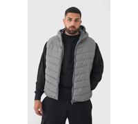 Mens Grey Plus Quilted Zip Through Hooded Regular Fit Gilet In Charcoal, Grey 4XL