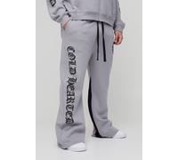 Mens Grey Plus Relaxed Flare Cold Hearted Puff Print Gusset Joggers, Grey XXXXXL