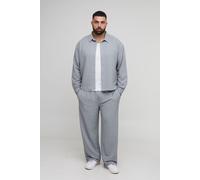 Mens Grey Plus Textured Jersey Oversized Boxy Shirt and Relaxed Trouser Set, Grey 5XL
