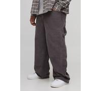 Mens Grey Plus Washed Cord Relaxed Fit Carpenter Trousers, Grey 38