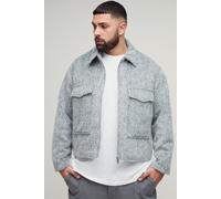 Mens Grey Plus Wool Blend Smart Zip Up Regular Fit Cargo Jacket, Grey XXL