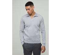 Mens Grey Regular Fit Button Neck Pin Tuck Knitted Polo, Grey XS