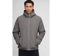 Mens Grey Regular Fit Hooded Crinkle Peached Nylon Jacket, Grey XS