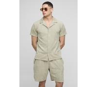 Mens Grey Regular Fit Jersey Towelling Revere Shirt & Runner Short Set, Grey M