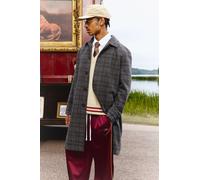 Mens Grey Regular Fit Raglan Single Breasted Check Collar Buckle Car Coat, Grey XL