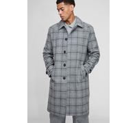 Mens Grey Regular Fit Raglan Single Breasted Check Collar Buckle Car Coat, Grey XS