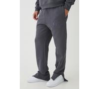 Mens Grey Regular Fit Smart Split Hem Flock Super Heavyweight Embroidered Joggers, Grey M