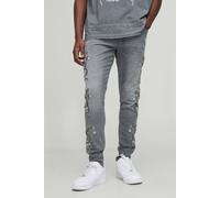 Mens Grey Skinny Fit Snake Embroidery Chain Jeans, Grey 30R