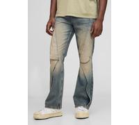 Mens Grey Slim Flared Panelled Washed Jeans, Grey 34R