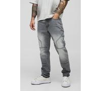 Mens Grey Slim Moto Panelled Gusset Let Down Hem Jeans, Grey 30R