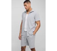 Mens Grey Slim Short Sleeve Collared Shirt & Comfort Pintuck Short, Grey L