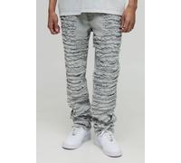 Mens Grey Slim Stacked Extreme Rip & Repair Washed Jeans, Grey 34R