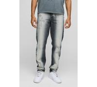 Mens Grey Slim Stacked Washed Distressed Cross Jeans, Grey 34R