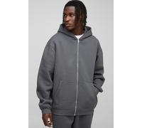 Mens Grey Tall Basic Oversized Zip Through Hoodie, Grey XL