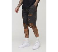 Mens Grey Tall Distressed Drawcord Relaxed Fit Denim Shorts, Grey 32