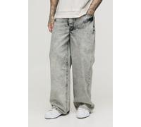 Mens Grey Tall Extreme Washed Baggy Fit Jeans, Grey 32
