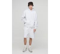 Mens Grey Tall Oversized Boxy OFCL Man Short Hooded Tracksuit, Grey 2XL