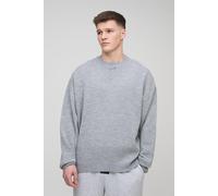 Mens Grey Tall Oversized Boxy V Neck Knitted Jumper, Grey M