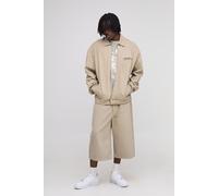 Mens Grey Tall Oversized Boxy Washed Zip Up Denim Overshirt, Grey XL